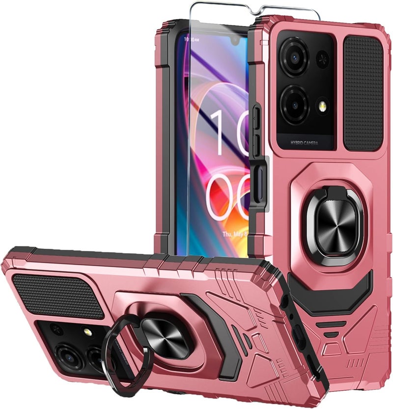 Mocotto for TCL K32/K33 5G 2025 Phone Case with Tempered Glass Screen Protector,Military Grade Shockproof Protective Cover,with Ring Kickstand (Rose Gold) - Image 1